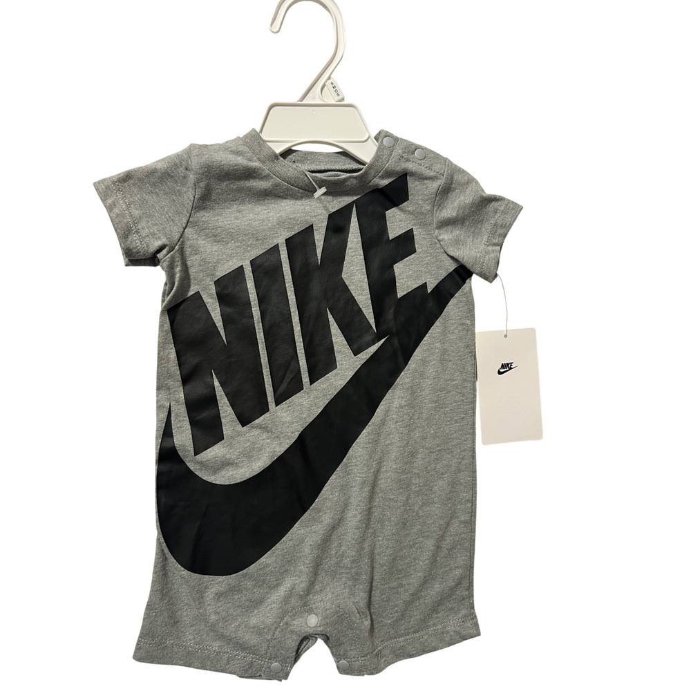 Nike Romper Baby 6M Gray Futura Logo Bodysuit Swoosh Playwear Baby Shower Gift